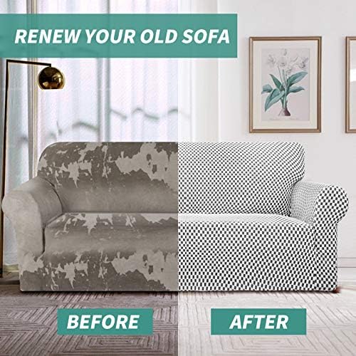 YEMYHOM Couch Cover Latest Jacquard Design High Stretch Extra Large Sofa Covers Pet Dog Cat Proof Oversized Slipcover Non Slip Magic Elastic Furniture Protector (X Large, Black and White Checkered) - Image 4