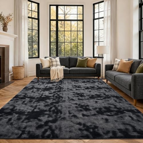 7x10 Large Tie-dye Dark Grey Area Rug Non-Slip Washable for Living Room by FinRe%CC%80cHome