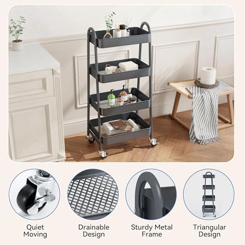 OLIXIS Metal 4 Tiers Rolling Storage Utility Cart with Lockable Wheels - Image 2