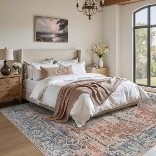 Rugxara Area Rugs 5x7 Washable Rug for Living Room Bedroom, Coral Blue - Image 4