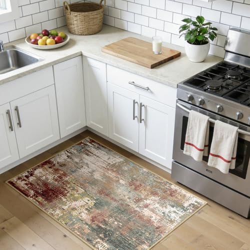 RELEANY Washable 3'x4' Abstract Area Rug for Living Room Rustic Brown - Image 3