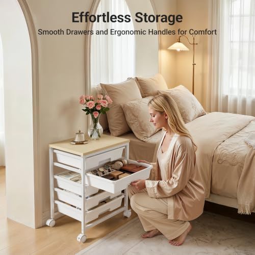 Pipishell Rolling Cart with 5 Drawers, Craft Storage Cart, Class White - Image 2