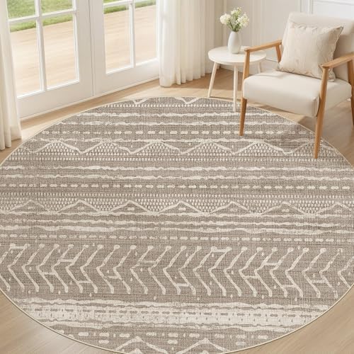 Nakagishi Area Rug Living Room Rugs: 4X4 Machine Washable Boho Large Neutral Farmhouse Stain Resistant Moroccan Indoor Floor Carpet for Bedroom Nursery Dorm Dining Room Home-Dark Brown by NakagishiAreaRug