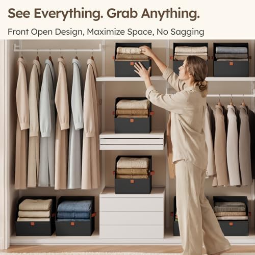 Homsorout Fabric Closet Storage Cubes - 8 Pack Square Storage Bins with Dual Handles for Clothes, Towels, Toys, Cube Storage Organizers for Bedroom, Nursery, Shelves, Closet, Small Spaces, Black - Image 2