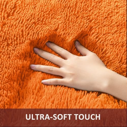 Ophanie Orange Rugs for Living Room Bedroom, 5x8 Fluffy Fuzzy Furry Carpet, Plush Soft Shaggy Bedside Indoor Floor Area Rug for Kids Nursery Home Decor with Over 999 pcs Non-Slip Backing Pattern - Image 2