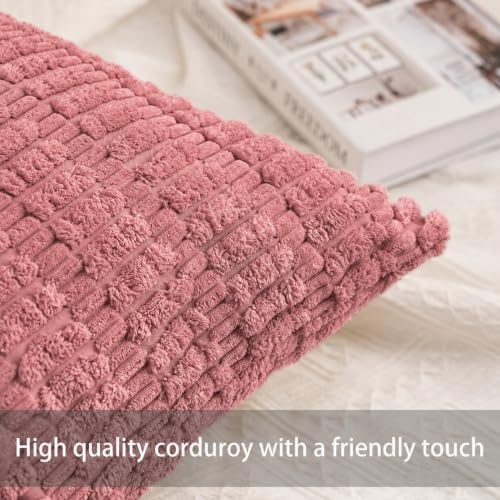 Pack of 2 Corduroy Decorative Throw Pillow Covers 18x18 Inch, Peach Pink - Image 2