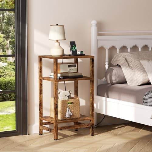 Creso hom 3-Tier Tall Nightstand with Charging Station, Skinny Side Table - Image 2
