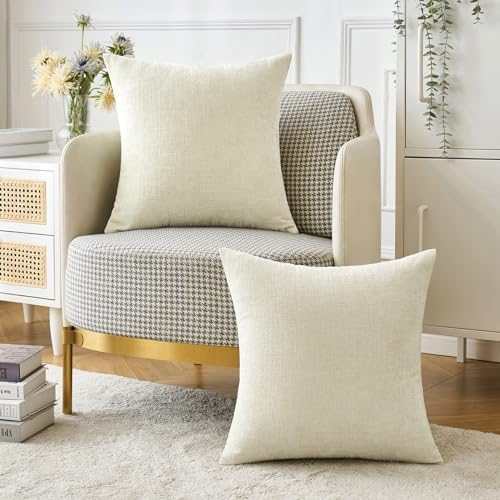 MIULEE Soft Chenille Throw Pillow Covers Cream 18x18 Inch Pack of 2 - Image 5