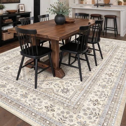 7x10 Washable Area Rug for Living Room - Non-Slip Vintage Rugs Beige Gray - Image 4