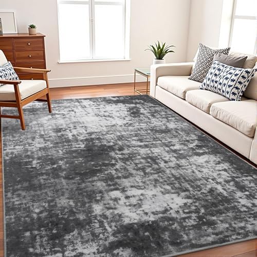 6x9 Area Rugs, Washable Living Room Rug, Modern Abstract Rug for Bedroom Stain Resistant Non Slip, Soft Low Pile Carpet for Kitchen Nursery Home Office Decor, Black and White by Enqinar