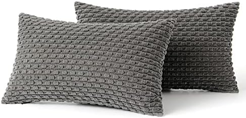 MIULEE Lumbar Decorative Throw Pillow Covers 12x20 Dark Grey Corduroy - Image 6
