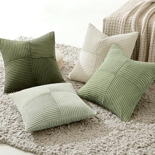 MIULEE Summer Light Green Decorative Throw Pillow Covers 18x18 Inch Set of 4 Boho Farmhouse Cushion Covers Mordern Classic Pillow Cases Soft Corduroy Gradient Home Decor for Couch Sofa Living Room Bed - Image 7
