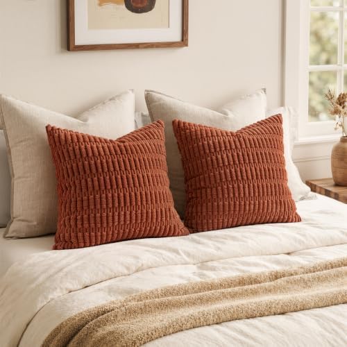 MIULEE Fall Corduroy Decorative Throw Pillow Covers 20x20 Rust Pack of 2 - Image 5