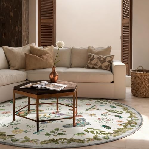 Washable Round Rugs for Bedroom 4ft: Living Room Rug Stain Resistant Non Slip Low Pile Ultra Soft Faux Wool Small Circle Rugs for Entryway Kitchen Bathroom Nursery Dorm Home Office Entrance Indoor - Image 3
