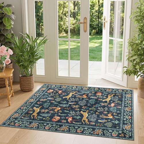 DUKINO 3x4 Rug, Washable Animal Area Rug for Entryway Non Slip, Navy Blue by DUKINO