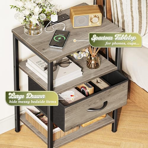 SUPERJARE Nightstand with Charging Station, USB-C Port, Bedside Table - Image 5
