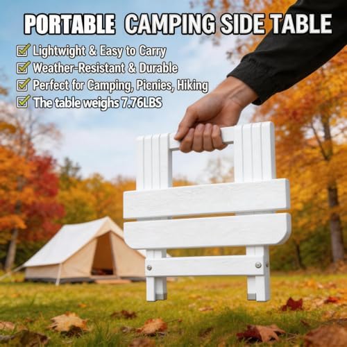 Folding Outdoor Side Table,Small HDPE Patio Table,All-Weather Compact Portable End Table for Patio,Porch,Pool,White,11.8" D x 15.7" W x 15.7" H - Image 4