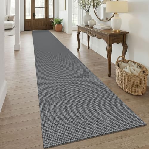 KOZYFLY 3x20 Runners Rugs for Hallway, Extra Long Washable Runner Rug, Non Slip Rubber Backed Kitchen Runner, Cotton Entryway Rug, Floor Carpet for Entry, Aisle, Hall, Grey/Dark Grey by KOZYFLY