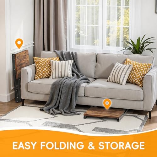 Folding TV Tray Table, 28.8" Tall C-Shaped Side Table for Couch and Bed, Slide Under Sofa Side Desk with Storage Bag - Sturdy Metal Frame Tray for Living Room, Bedroom, Home & Office (Rustic Brown) - Image 5