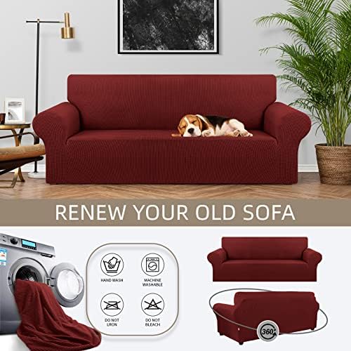KEKUOU Stretch Oversized Couch Covers for Sofa Slipcover,Dark Red - Image 3
