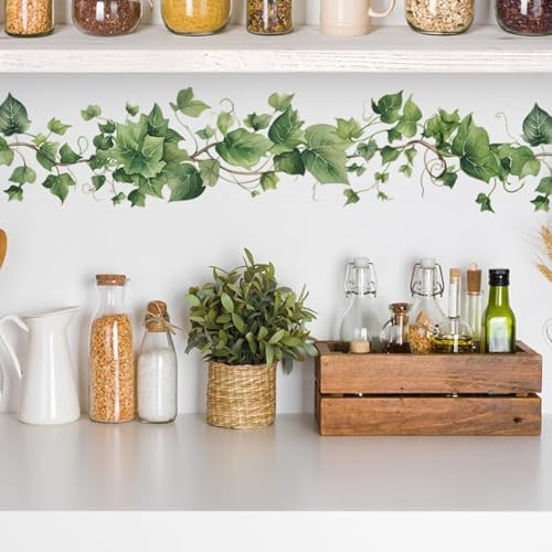 Green Leafy Vine Wall Decals Green Plants Leaves Wall Stickers Removable Peel and Stick Vinyl Art Mural Decals for Living Room Bedroom Classroom Kitchen Wall Decor by Finpletai