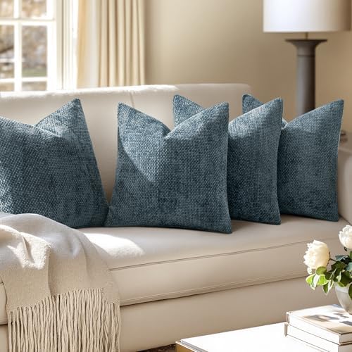 MIULEE Soft Decorative Chenille Pillow Covers Navy Blue 18x18 Pack of 4 - Image 5