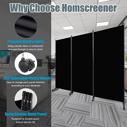 Room Divider 102'' Wide Folding Privacy Screen,3 Panel Wall Divider w/Wheel - Image 2