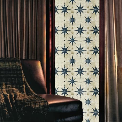 Grey Blue Star Boho Geometric Beige Modern Stained Glass Window Films Decorative Double-Side Privacy Film Self-Adhesive Static Clings for Living Room Bathroom Glass Windows Decor - Image 2