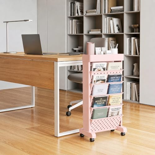 BYFU 6-Tier Movable Bookshelf Cart, Pink - Image 2
