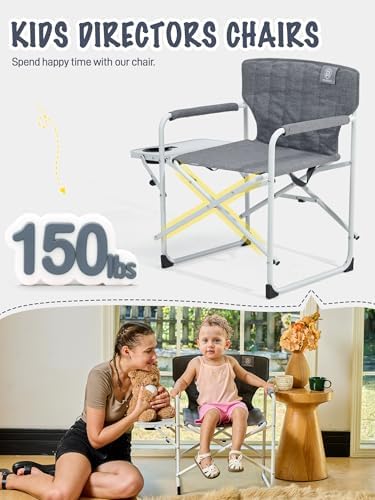 EVER ADVANCED Kids Directors Chair with Side Table, Padded Kids Folding Camping Chair Outdoor with Safety Lock, Lightweight Portable Camp Chairs for Beach, Balcony, Patio, Supports 150lbs, Grey - Image 5