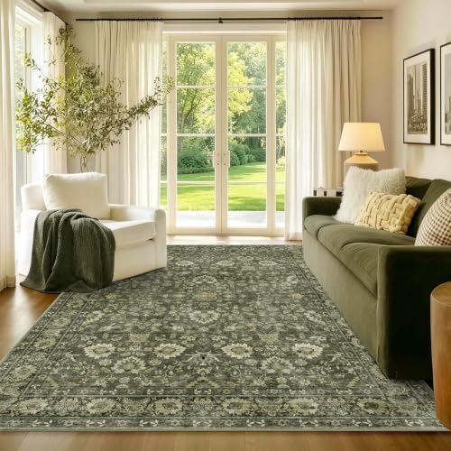 5x7 Ft Area Rugs for Living Room, Soft Non-Slip Machine Washable Rug, Vintage Stain Resistant Carpets for Bedroom Nursery Dining Room Home Decor (Green) - Image 2