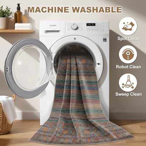 Nakagishi 9X12 Area Rugs Living Room: Washable Large Vintage Rug Neutral Non-Slip Soft Stain Resistant Indoor Carpet for Bedroom Nursery Dining Room Office Playroom - Multi Color - Image 2