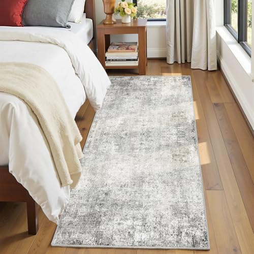 RELEANY Washable Runner 2'x8' Abstract Area Rug for Hallway Gray White - Image 4