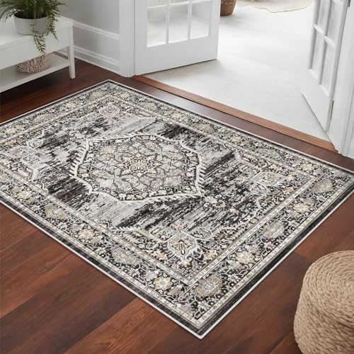YOUFORTONG Area Rug 3x5 Washable Rugs: Soft Ultra Thin Low Pile Mat Machine Washable Indoor Doormat Lightweight Entry Rug Anti Slip Backing Rugs for Living Room Bedroom Kitchen 3'x5' Black - Image 2