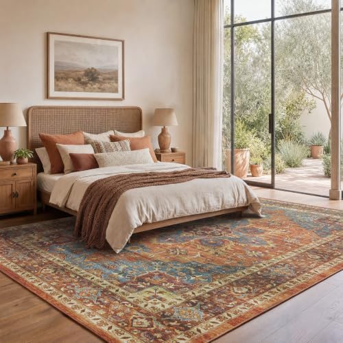 AMADA HOMEFURNISHING 5x7 Area Rugs, Washable Living Room Rug Low-Profile with Non-Slip Backing & Durable Edge Binding, Vintage 5x7 Rugs for Living Room, Bedroom, Dining Room - Image 3