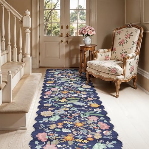 Washable Non-Slip Runner Rug 2x8: Water-Resistant Floral Kitchen Rug Indoor Low Pile Floor Mat for Living Room Bedroom Dining Room Ultra Soft Stain-Resistant Carpet for Pets Kids Family(2x8,Purple) by HYHAOYUNLAI