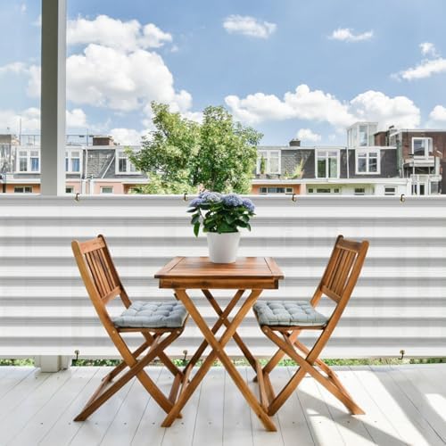 E&K Sunrise 3' x 2' Balcony Privacy Fence Screen Cover with Zip Ties Outdoor Screen Fence UV Protection for Deck Patio Backyard Apartment Pool Porch (Gray White Strip) - Image 6