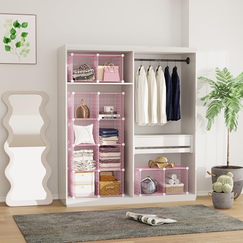 C&AHOME Wire Cube Storage, 12 - Cube Organizer Metal C Grids, Closet, Pink - Image 5