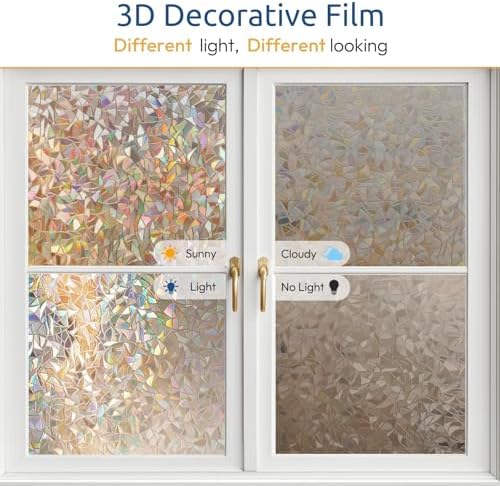 rabbitgoo Rainbow Window Privacy Film, Stained Cling, Brown, 35.4" x 157.4" - Image 7