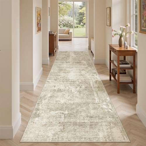 Soalmost Runner Rug 2'6"x8' Kitchen Hallway Runners Abstract Beige/Gray - Image 2