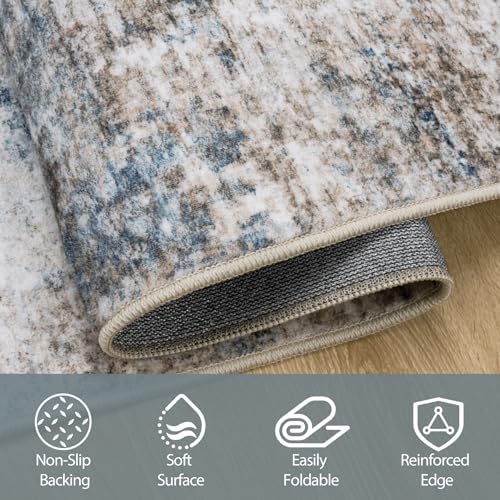 6x9 Area Rugs for Living Room Washable Bedroom Dining Room Brown Blue - Image 4