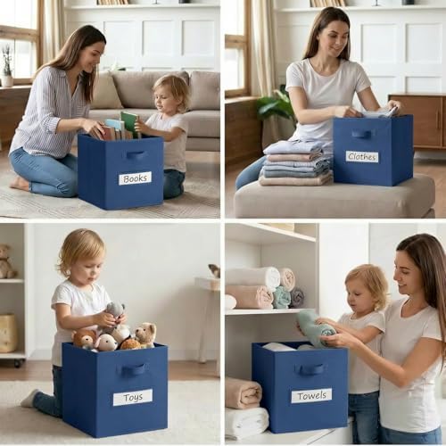 Storage Bins,13 Inch Cube Storage Bin with Labels,6pcs,Navy Blue - Image 6