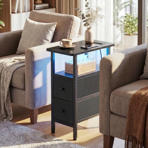 LOAKEKEL Narrow End Table with Charging Station, Small Nightstand - Image 2