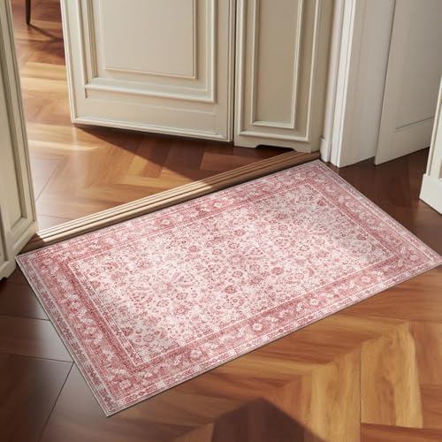 OPPODREAM Vintage Pink Area Rugs 2x3, Washable Rug for Living Room by OPPODREAM