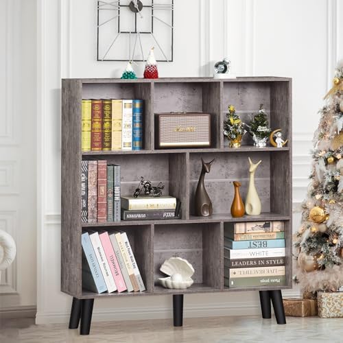 LEYAOYAO 8 Cube Bookshelf,Mid-Century Modern Bookcase with Legs,Dirty Grey - Image 5