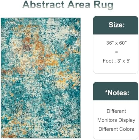 Modern Abstract 3x5 Rug, Non Slip Entryway Rug, Soft Machine Washable Rugs - Image 2