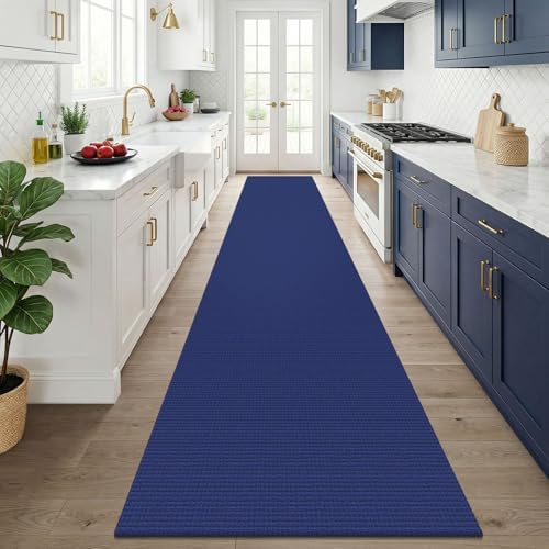 KOZYFLY 3x14 Runners Rugs for Hallway, Long Washable Runner Rug, Non Slip Rubber Backed Kitchen Runner, Flatweave Entryway Rug, Floor Carpet for Entry, Aisle, Hall, Deep Navy Blue - Image 2