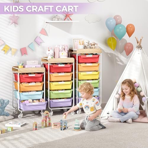 SYKIARIOL Utility Storage Cart with Jelly Bean Color Drawer for Classroom - Image 2