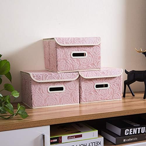 PRANDOM Collapsible Storage Boxes with Lids Fabric Decorative Storage Bins Cubes Organizer Containers Baskets with Cover Handles Divider for Bedroom Closet Living Room 9.8x7.9x6.7 Inch 3 Pack - Image 3