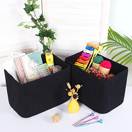 MINTWOOD Design 3-Pack Storage Baskets for Shelves, Playroom and Classroom, Book Basket, Decorative Storage Cube Bins, Woven Closet Organizers, Pantry and Shoe Organizer, Full Black - Image 3